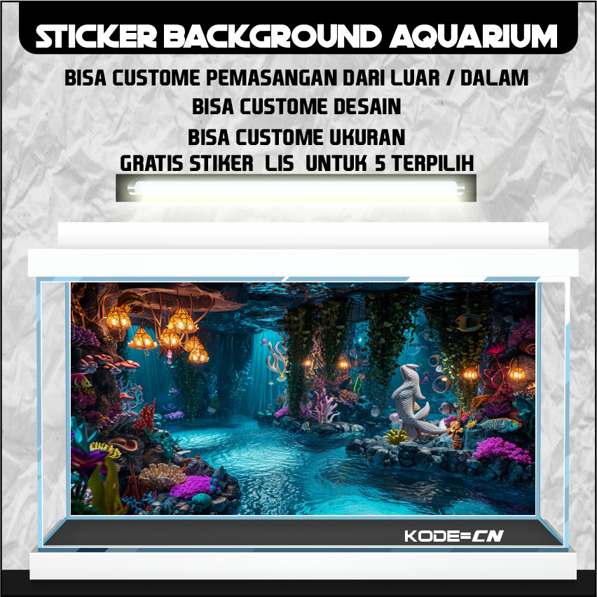 stiker setiker sticker wallpaper background aquarium belakang 3d tema gambar underwater 3d CN