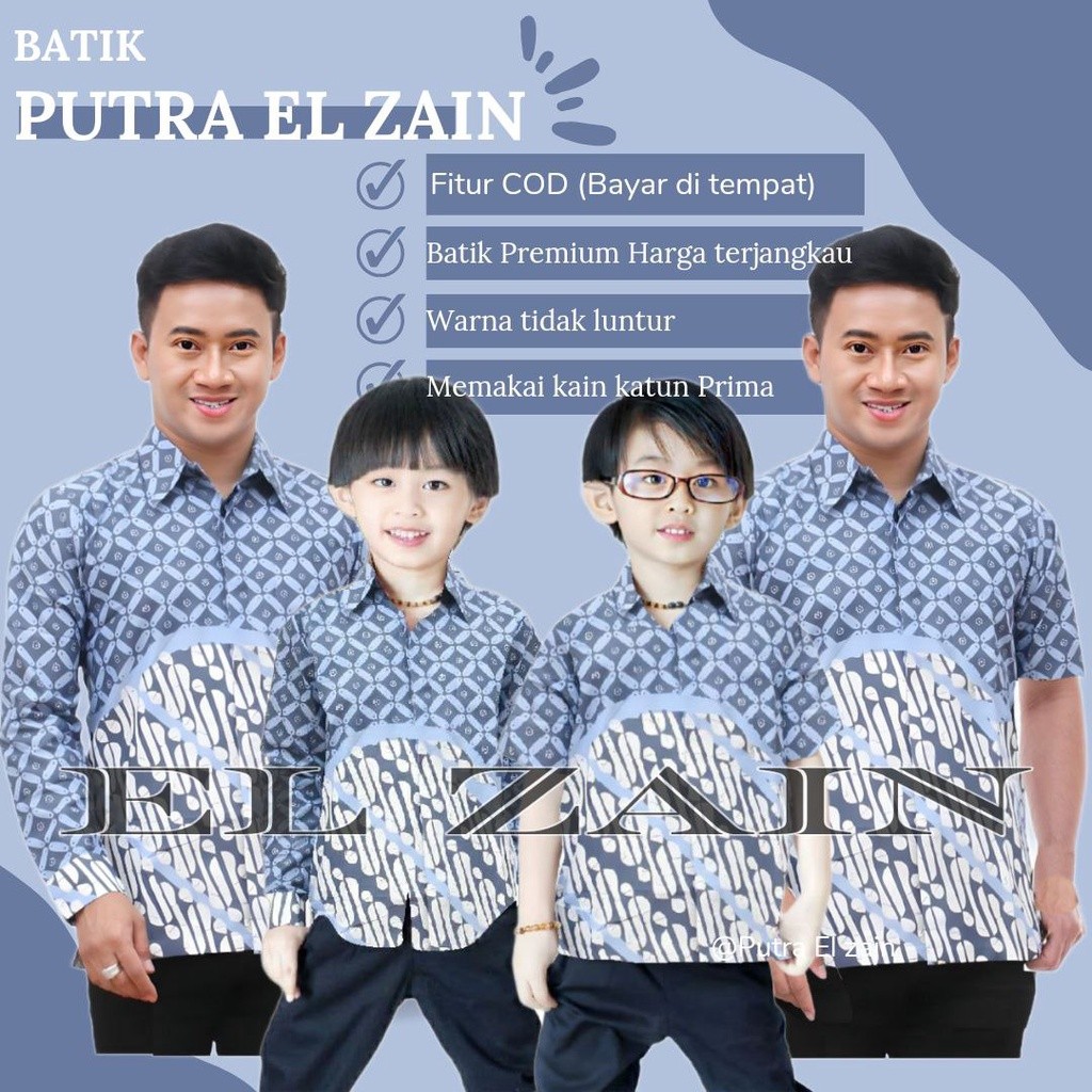Terbaru Couple Sweet | Batik Kawung Biru | Couple Batik Ayah Dan Batik Anak Cowok Batik Biru Muda Tu