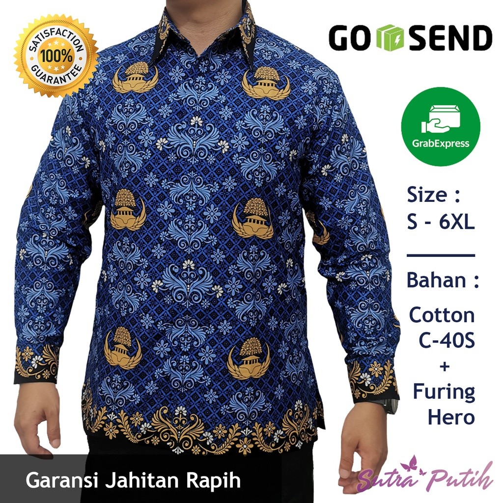 FREE ONGKIR Sutra Putih - Seragam Batik PNS Pria KORPRI - Badan Furing Hero