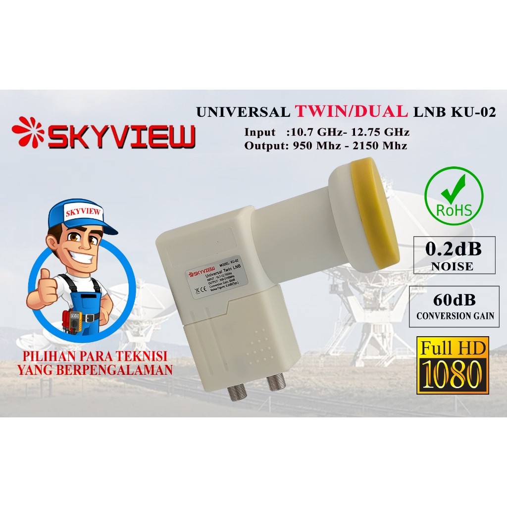 LNB Parabola KU-Band Offset Skyview KU-02 Dual Twin Port Output