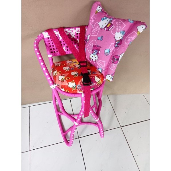 (  ) kursi boncengan motor matic anak full anyam free sabuk bantal stang / boncengan anak rotan moto