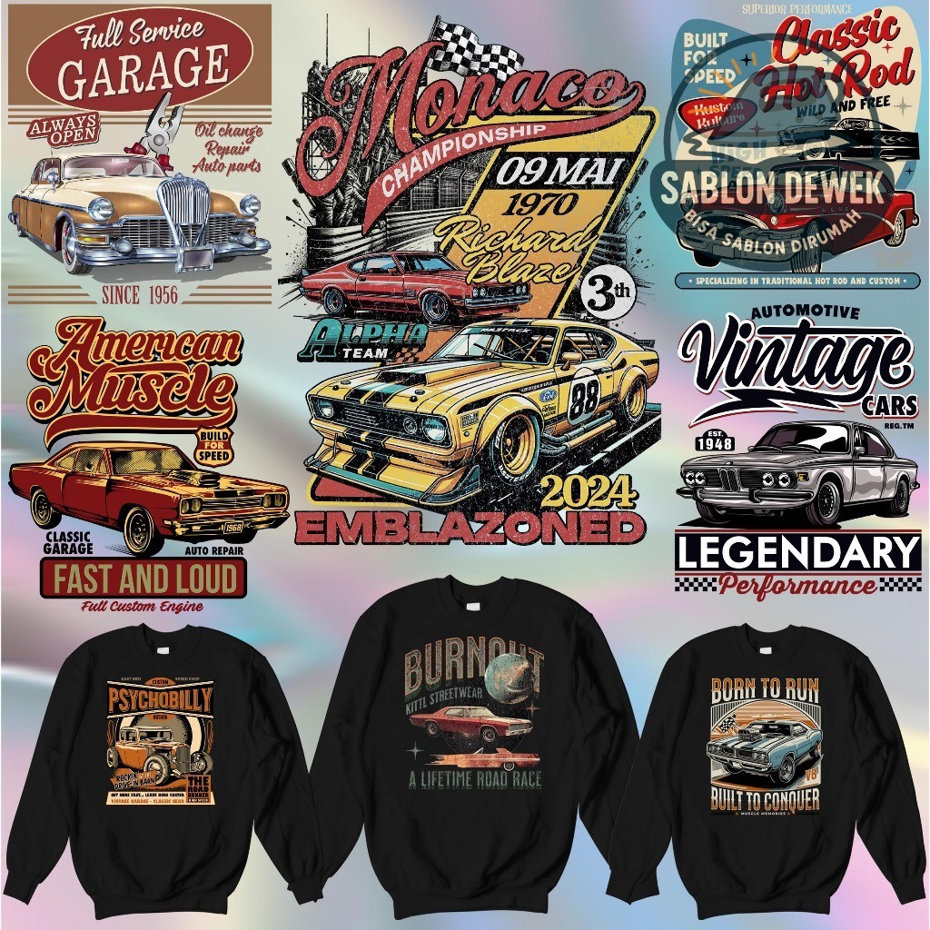 

Sablon Sticker DTF Ukuran Lebar 19cm TEMA CAR VINTAGE