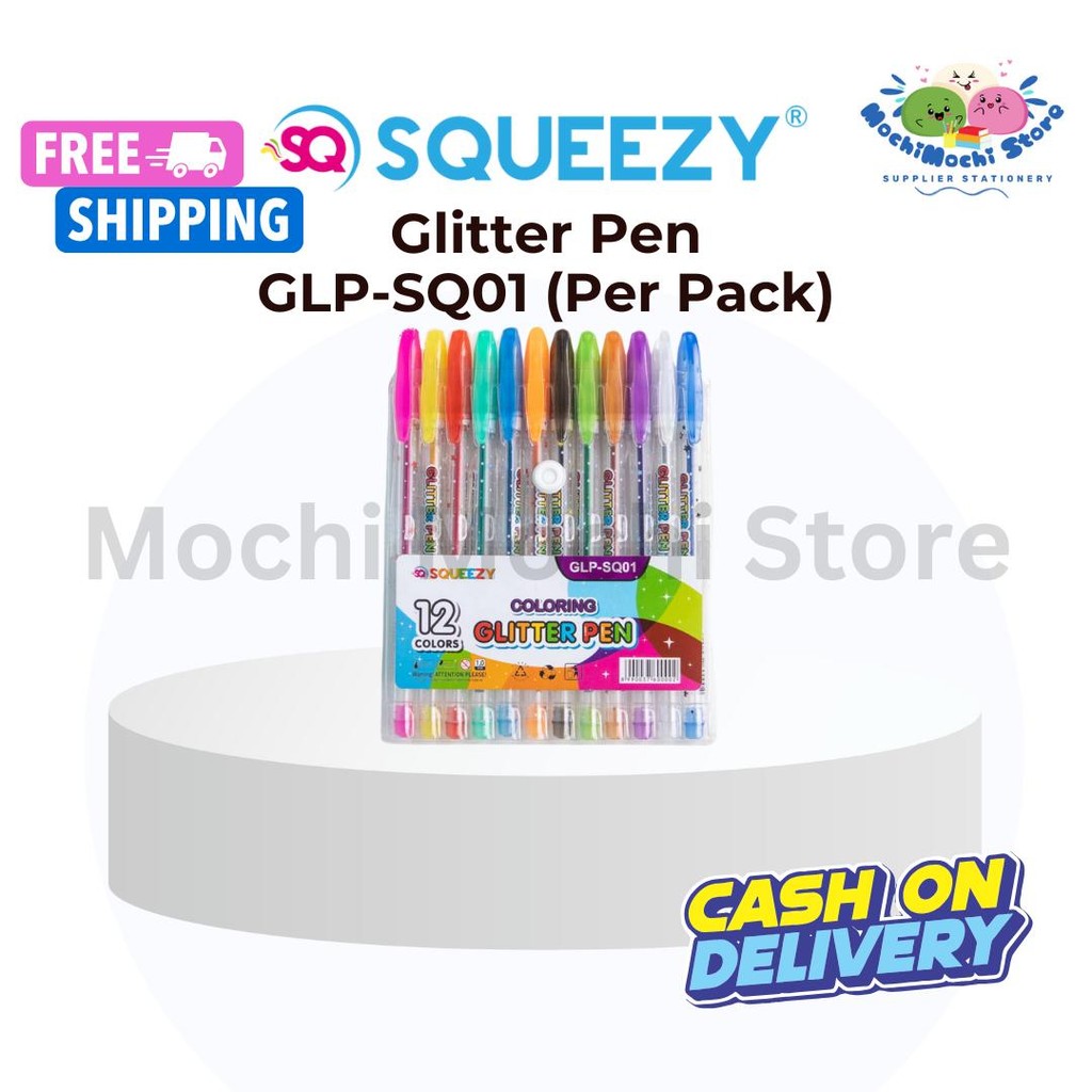 

PER PACK Glitter Pen SQUEEZY GLP-SQ01 12 Warna | Pulpen Gel Glitter | Gel Pen Glitter | Pulpen Glitter Warna-Warni | 1.0mm | Pulpen Gel SQUEEZY