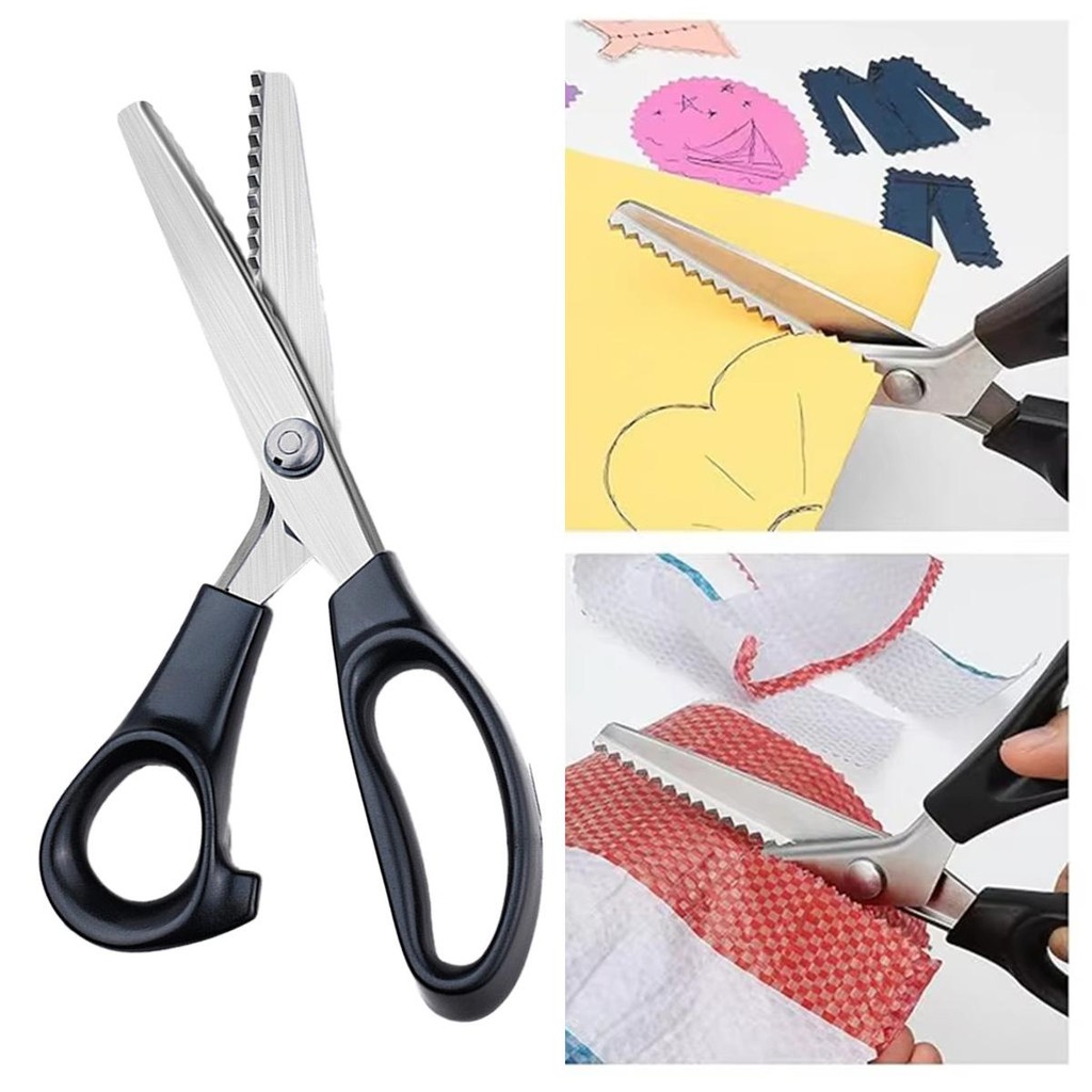 

Gunting motif zigzag Gunting gelombang kain Baja tahan karat Gunting renda Perlengkapan Kerajinan DIY