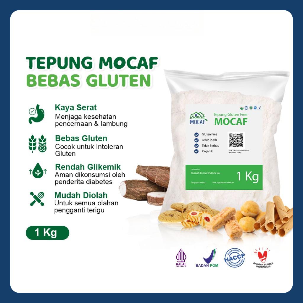

Tepung Mocaf Sudah BPOM HALAL HACCP ISO 9001 Gluten Free 1 sd 25 KG Curah BULK Ekonomis Rumah Mocaf