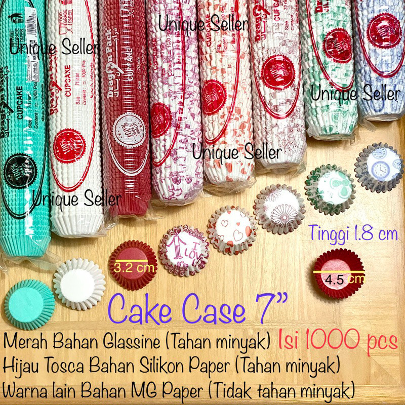 [1000 pcs] Cake Case 7” Motif Floral Putih Hijau Hitam Alas 3.2 cm / Kertas Cupcake 7 / Kertas Alas 
