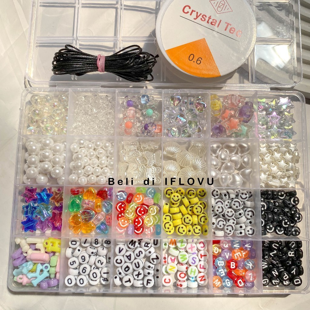Manik Manik Set + Senar + Tali | Manik Manik Glowing Topping Aesthetic Set Mix 5 untuk Gelang