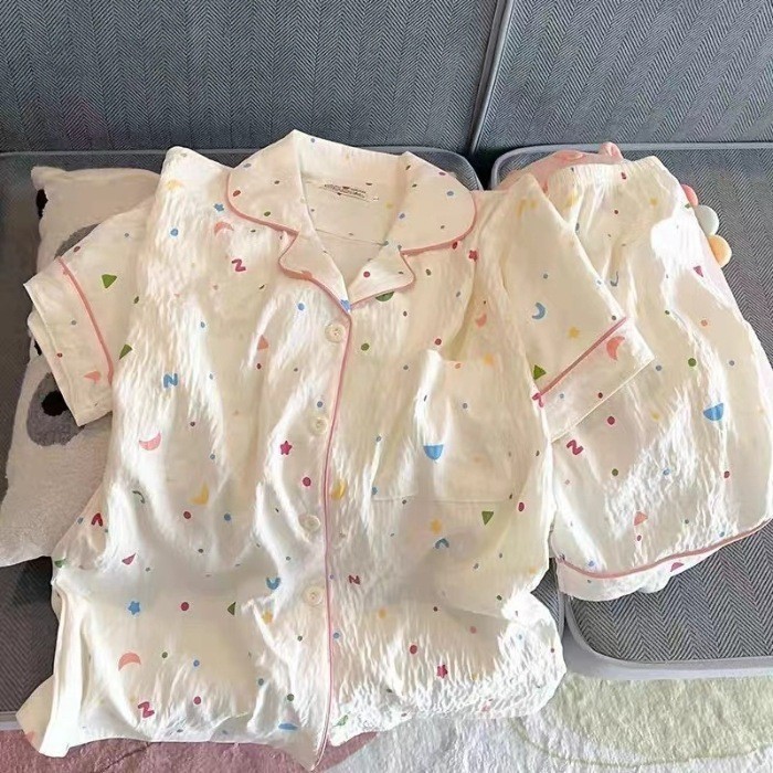 New Baju Tidur Set BS-3355 Baju Rumah Santai Setelan Kancing Depan Lengan Pendek Celana Pendek Kartu