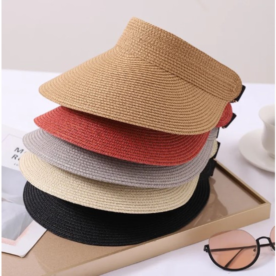 Topi Visor Matahari Lipat Topi Kertas Visor Jerami PortabelTopi Kertas Dapat Dilipat Modis Hitam