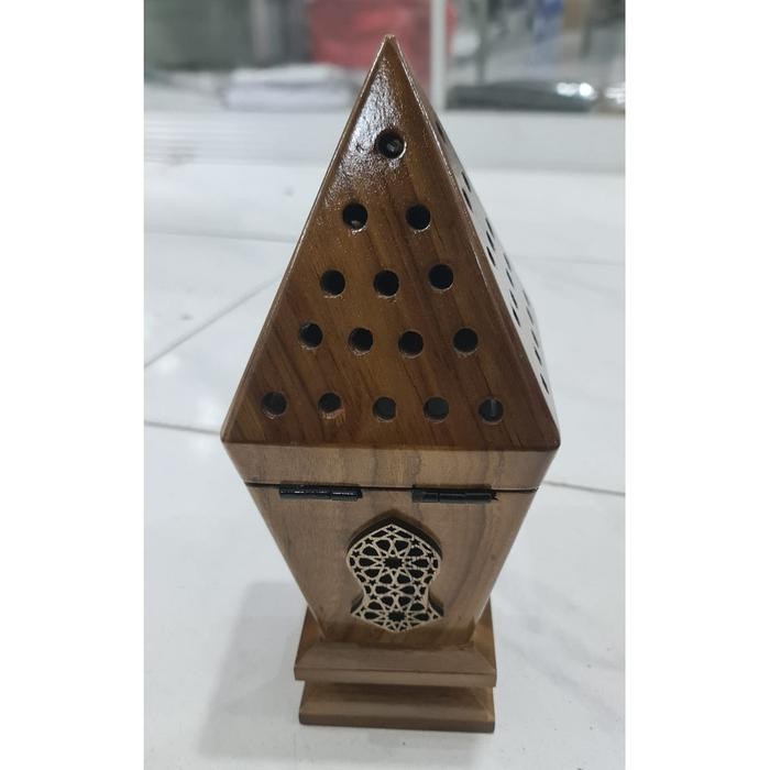 Tempat Pembakaran Buhur Dupa Mabkhara Kayu Jati Cantik Kerucut Gagang