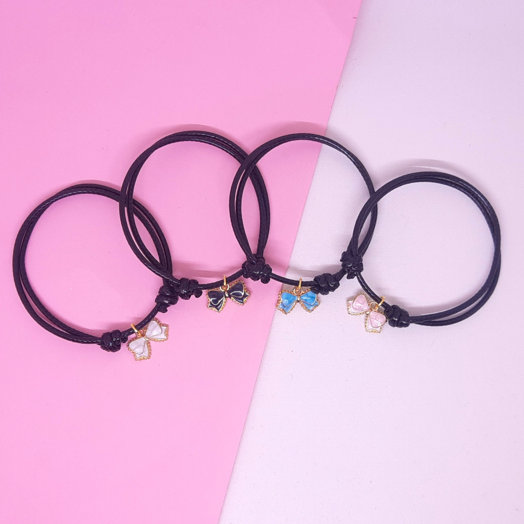Gelang Kupu Kupu Dasi Korea Tali Korea 2mm Hitam Charm Enamel Murah