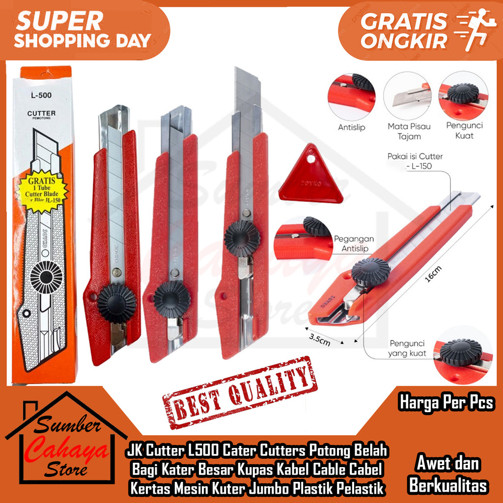 

JK Cutter L500 Cater Cutters Potong Belah Bagi Kater Besar Kupas Kabel Cable Cabel Kertas Mesin Kuter Jumbo Plastik Pelastik Gunting Piso Model Geser Blade Karter SJN Carter Curter Multifungsi Serbaguna