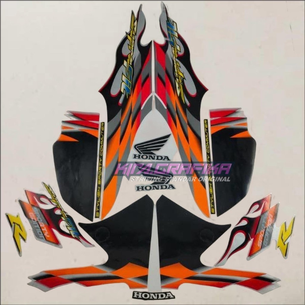 stiker striping honda supra fit new cw racing 2006 silver oren lis body standar berkualitas original