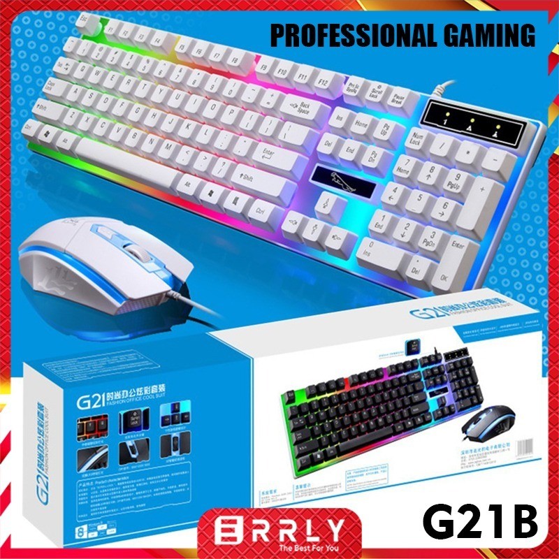 Set Mouse Keyboard Gaming Kabel G21B Mechanical Led RGB Keyboard Laptop USB Cable /Keyboard Komputer