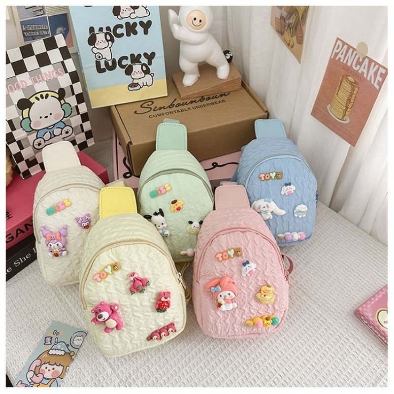 BROMSUNSHOP  SLING BAG ANAK KARAKTER SANRIO MELODY / TAS SELEMPANG ANAK SANRIO / RANSEL DEPAN BELAKA