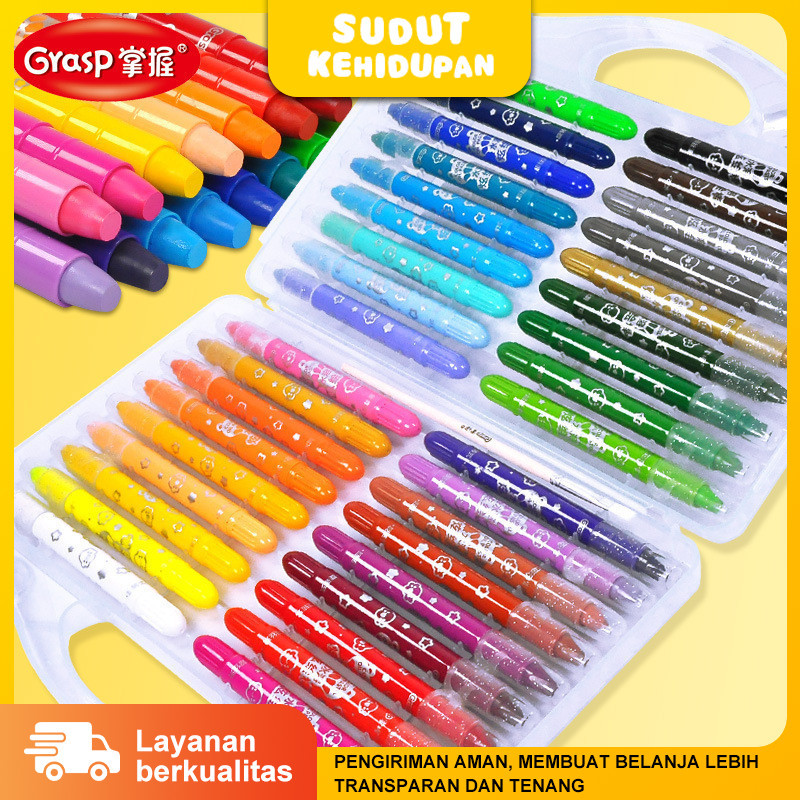 

Grasp Crayon Set 48 Warna Crayon Air Set Pensil Warna Cerah untuk Anak-anak Crayon Putar Keluar, Tidak Kotor Tangan