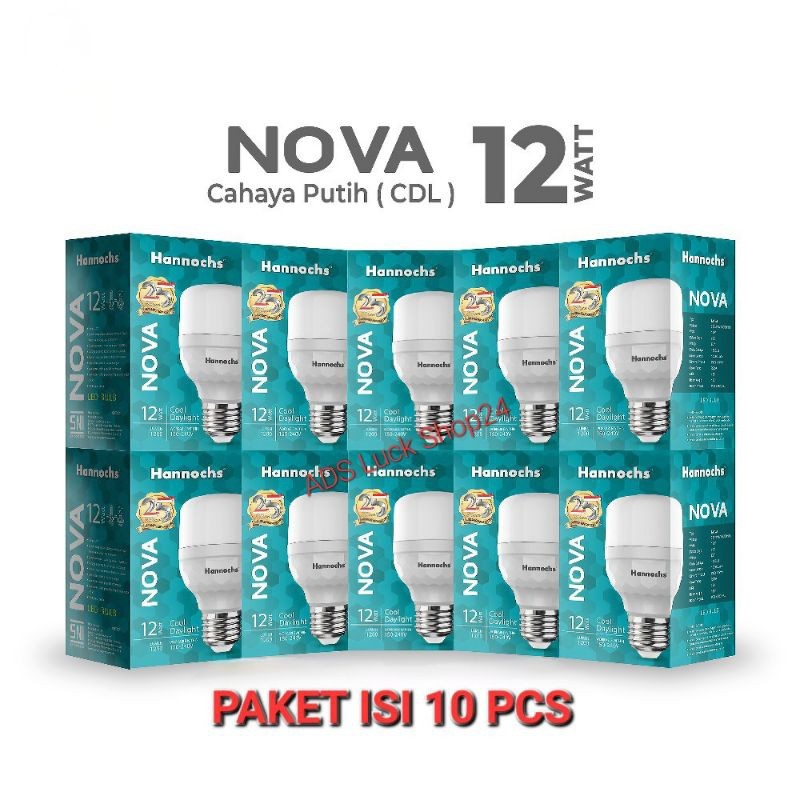 Hannochs Nova 12 Watt Lampu LED Cahaya Putih (Paket Isi 10 Pcs)