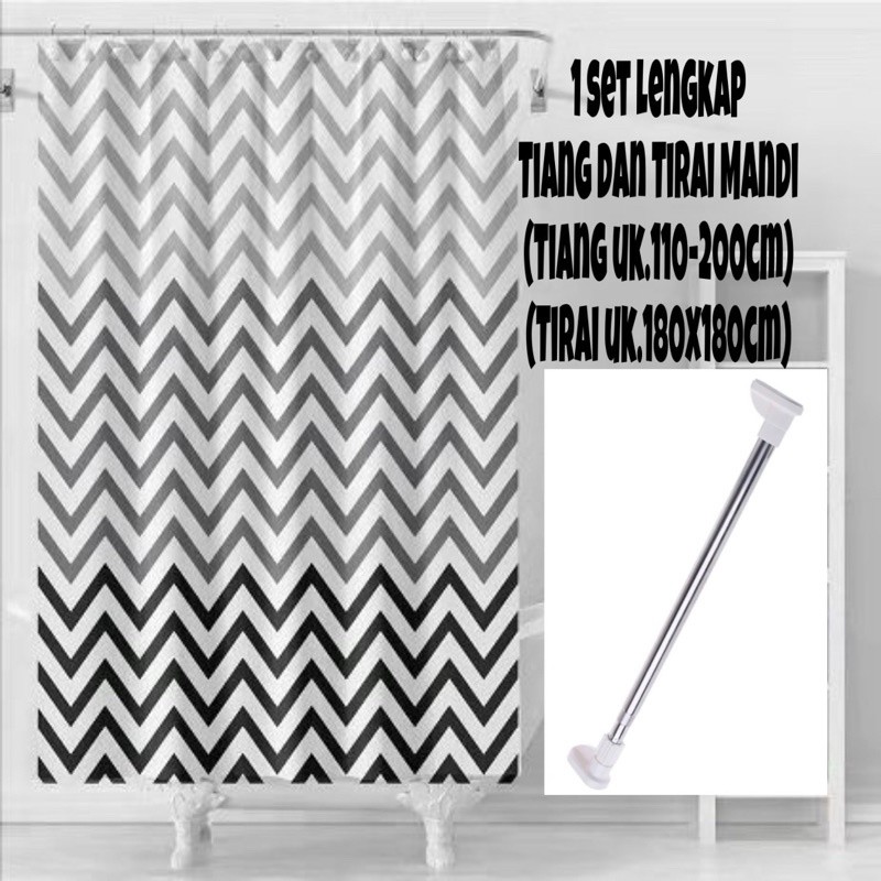 (1 set) Tirai kamar mandi plus Tiang kamar mandi / Tiang gorden+Tirai shower curtain
