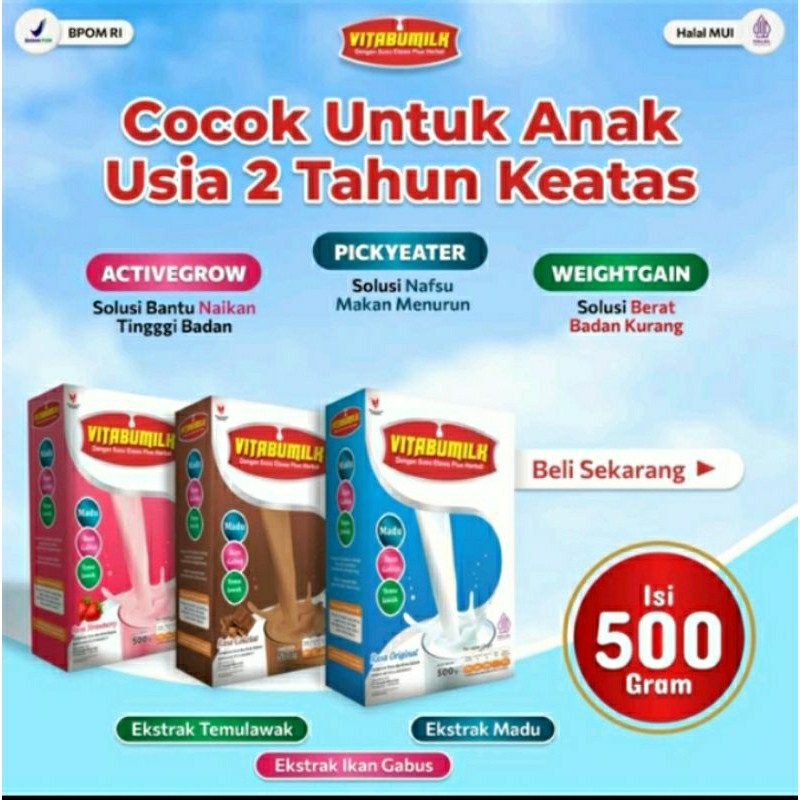 

VITABUMILK SUSU ETAWA PLUS HERBAL GEMUK,SEHAT DAN CERDAS 500gr
