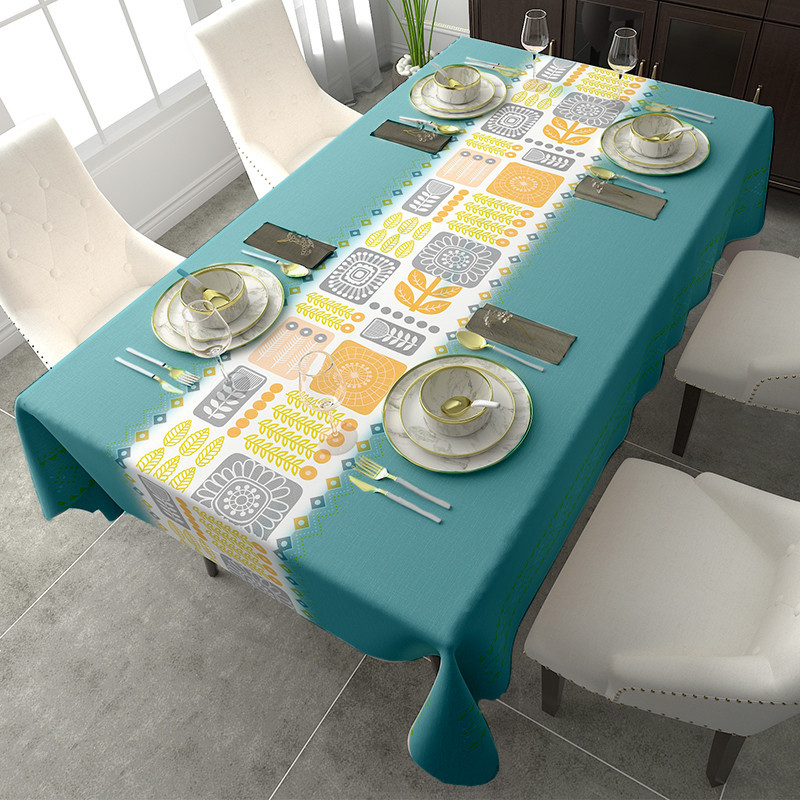 Taplak Meja Makan Motif Geometris Minimalis Warna Biru Tosca - Taplak Anti Noda untuk Rumah dan Rest