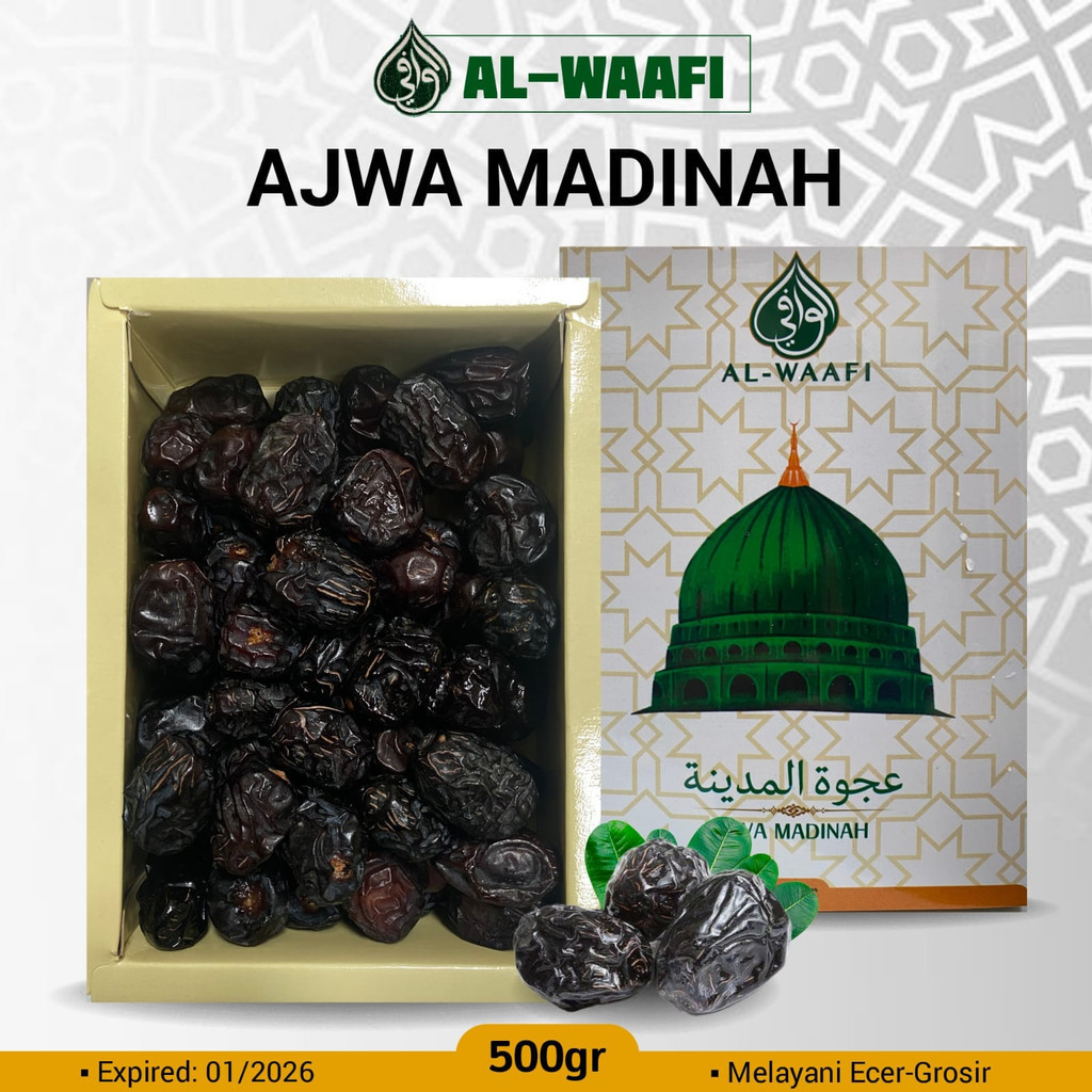 

Kurma Ajwa Al-Waafi Kemasan 500gr Asli Arab Manis Enak