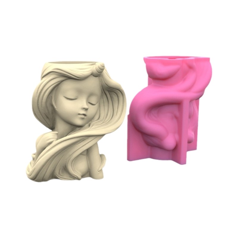 

New Long-haired Girl Gypsum Silicone Mold Diy Succulents Concrete Flower Pot Vase Plaster Cement Clay Mold Pen Holder Mold