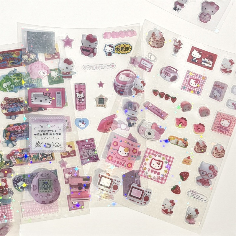 

4PCS Sanrio Cartoon Cute HelloKitty Cut Film Stickers Flashing Laser Stars Decoration Mobile Phone Shell Stickers Wholesale