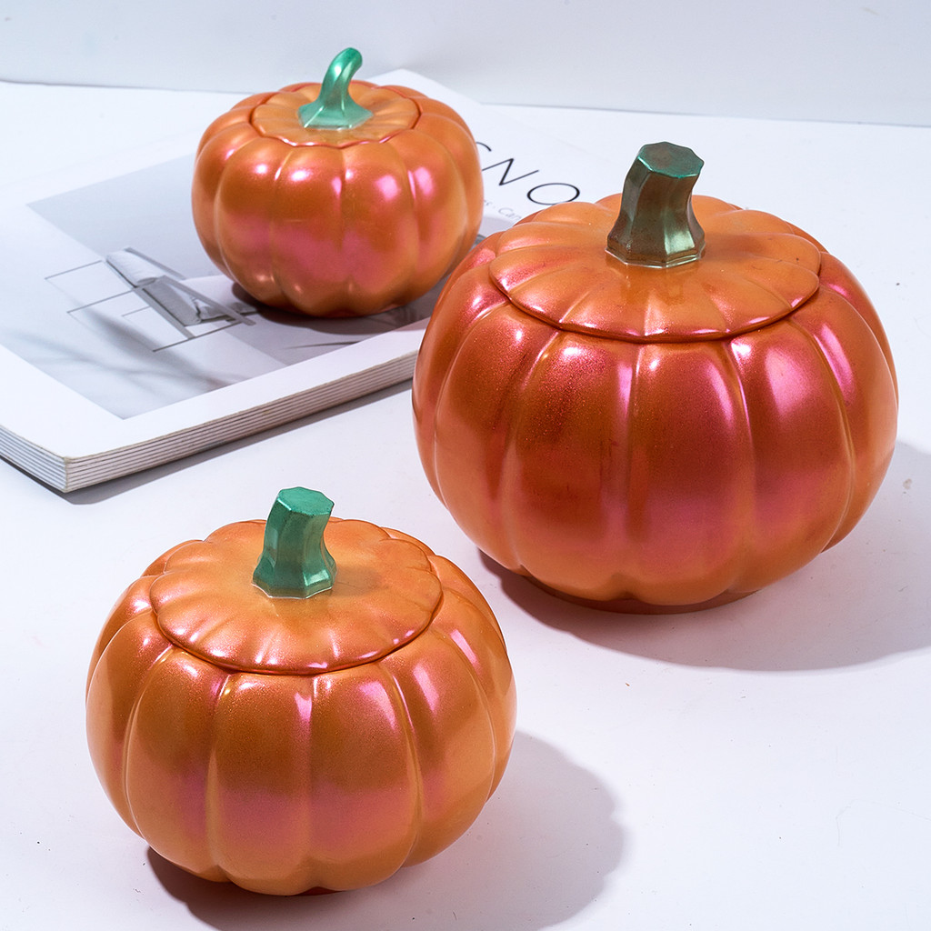 

DIY Crystal Epoxy Resin Mold Halloween Large Pumpkin with Lid Set Jewelry Storage Box Candle Jar Silicone Mold 3D Plaster Craft