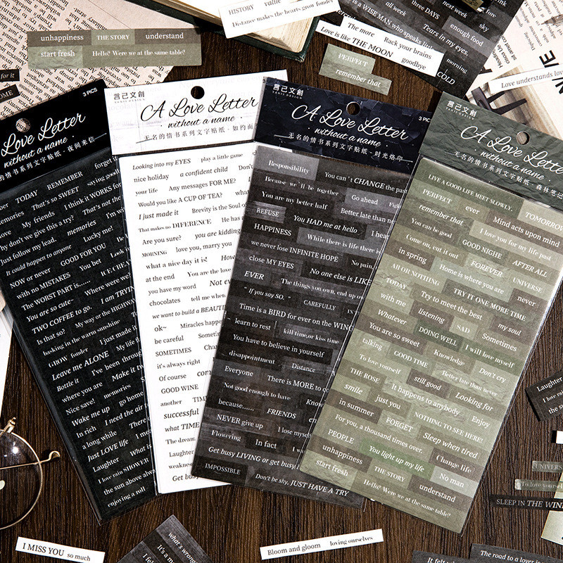 

MOHAMM 3 Sheets Washi Stickers Vintage English Phrases with Motivational Quotes for Scrapbooking and Card Making