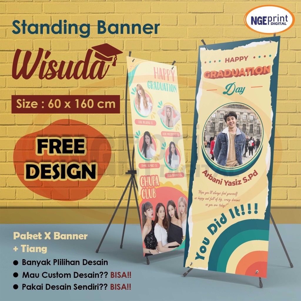 Banner Wisuda Custom Free Design / Cetak X Banner Wisuda, X Banner Wedding, X Banner Aqiqah / Cetak 