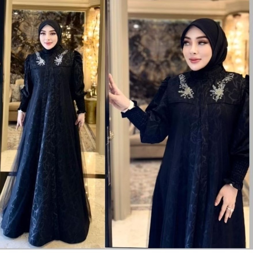 SHELLASAUKIA DRESS HITAM WITH ROMPI TILE TERBARU