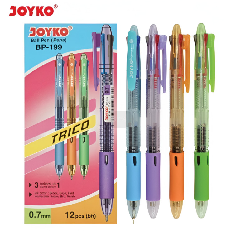 

(12 PCS) Ball Pen Pulpen Pena Joyko BP-199 Trico 0.7 mm 3 Warna Colors - Joyko Pulpen 3 Warna