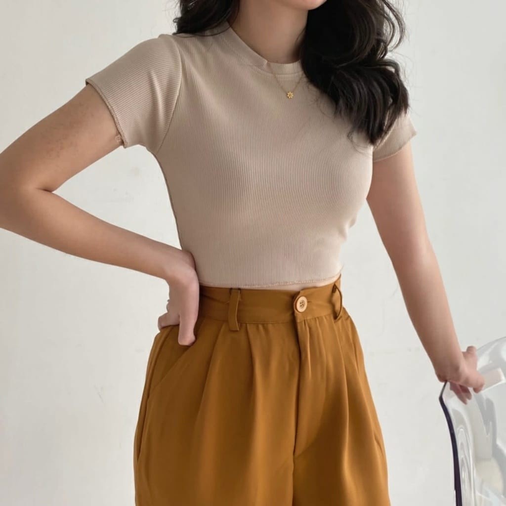 PROMO TERBARU Kaos BASIC Crop Top / Baju Wanita Basic Crop Knit Rib Bahan Adem / JOANA FASHION