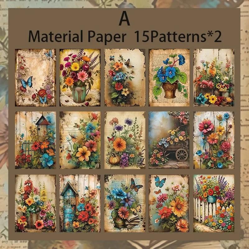 

30pcs/pack Flower Note Paper DIY Scrapbooking Supplies Pack Decor Junk Journal Collage Album Material Paper Craft Stickers