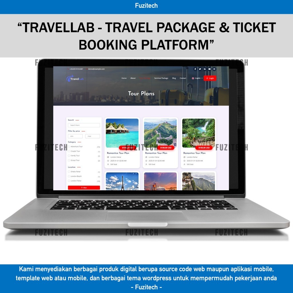 SOURCE CODE APLIKASI WEB TRAVELLAB - TRAVEL PACKAGE & TICKET BOOKING PLATFORM D305 FUZITECH