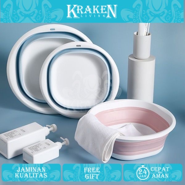 Bak Lipat Portable Ember Lipat Multifungsi Baskom Lipat Portable Serbaguna Baskom Plastik Silikon wa