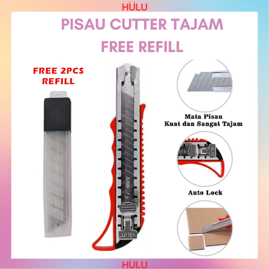 

Pisau Cutter Ukuran Besar FREE Refill 18mm Kater Pemotong Kertas Super Tajam Cuter Alat Potong Kardus Plastik Silet Tajam Berguna