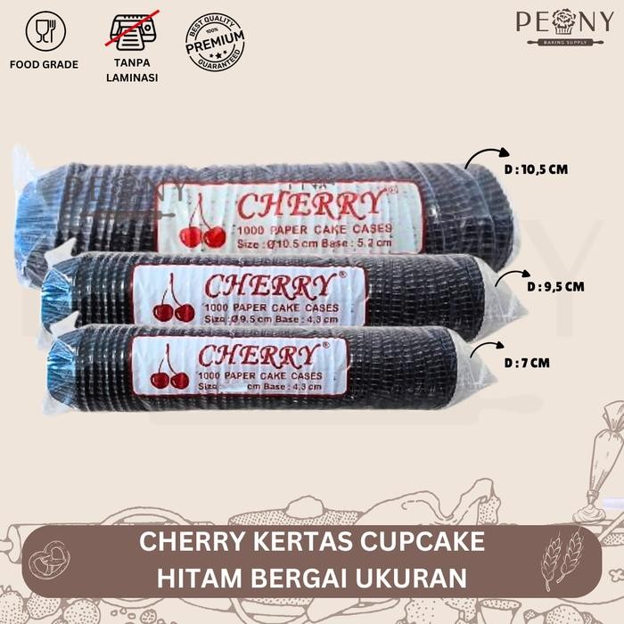 (PAK) CHERRY KERTAS CUP CAKE HITAM UKURAN 10,5 CM / CHERRY KERTAS CUPCAKE HITAM UKURAN 9,5 CM / CHER
