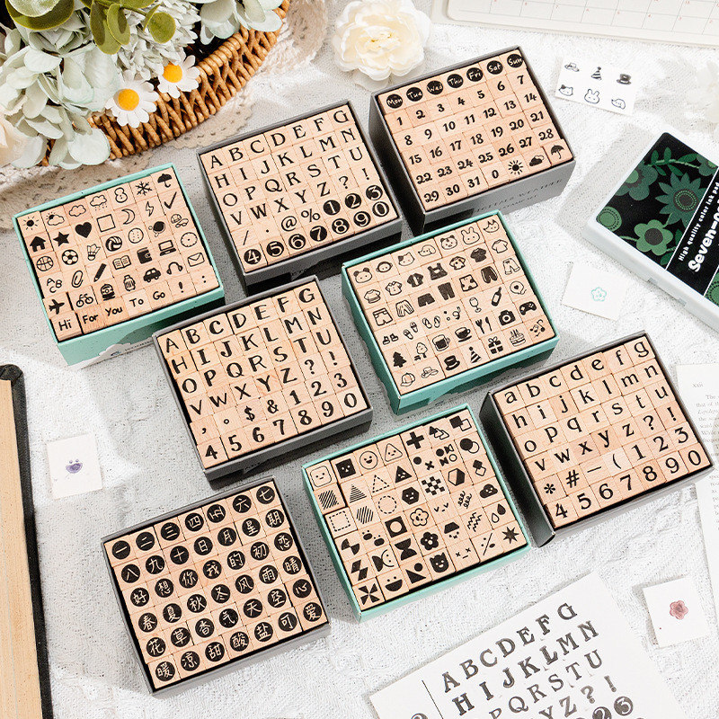 

42 Pieces Wooden Rubber Alphabet Letter Number Stamps Wooden Rubber Number Letter Stamper Seal Set For DIY Craft Card Making ﻿