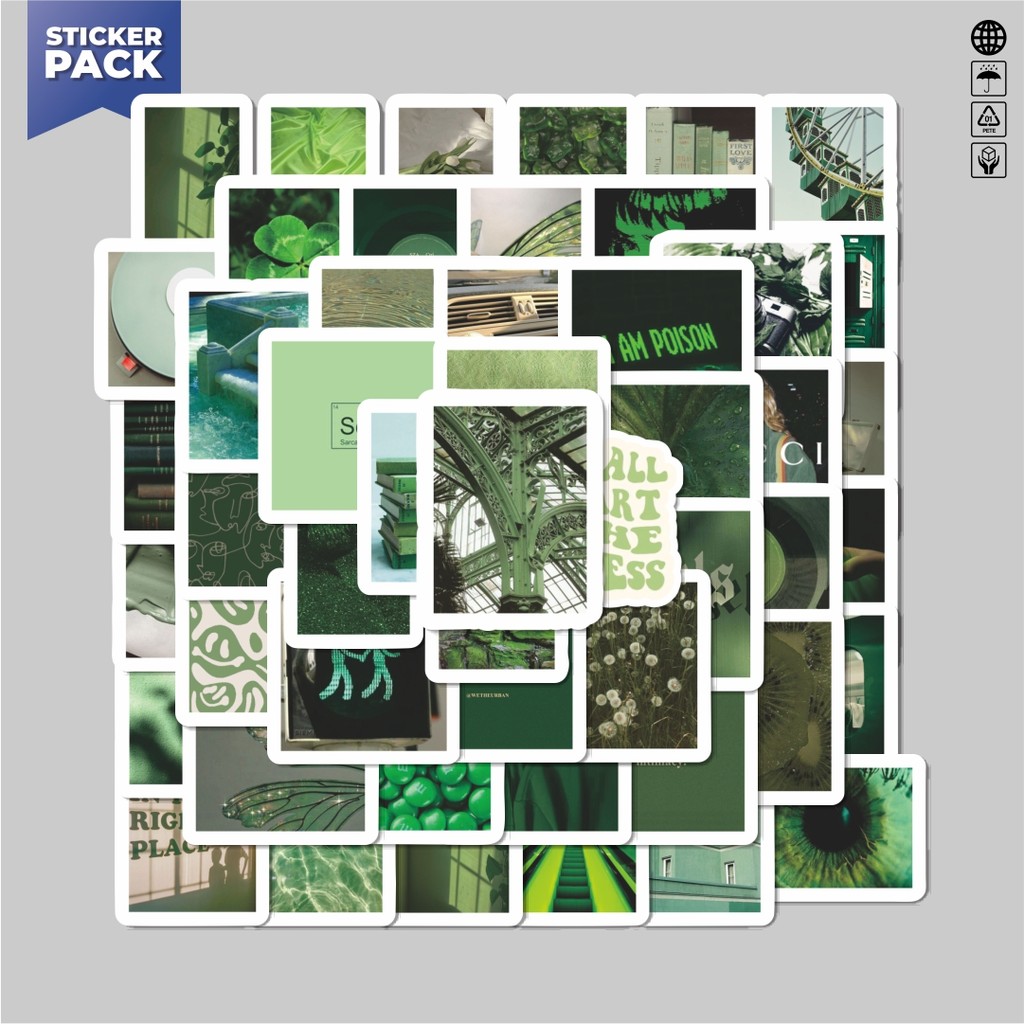 

[100PCS]Stiker Pack Stiker Green Tone Color Aesthetic INS Style Aesthetic Vinyl Anti Air Dekorasi Sticker Laptop Buku Journal Koper Helm Casing HP Gitar Helm Skateboard