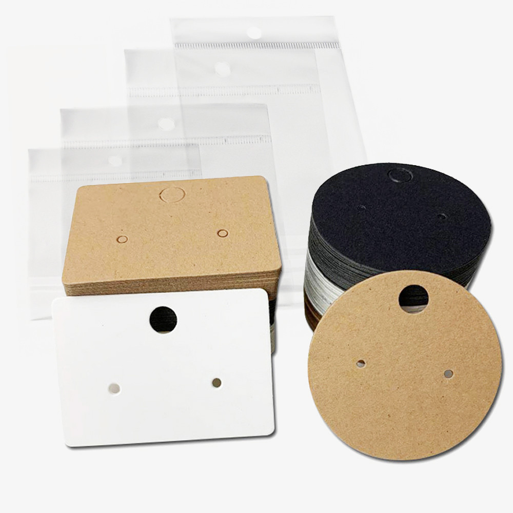 

50pcs/lot Earring Cards with Bag Holder Paper Necklace Display Card Cardboard Hang Tag for DIY Jewelry Packaging Making Findings