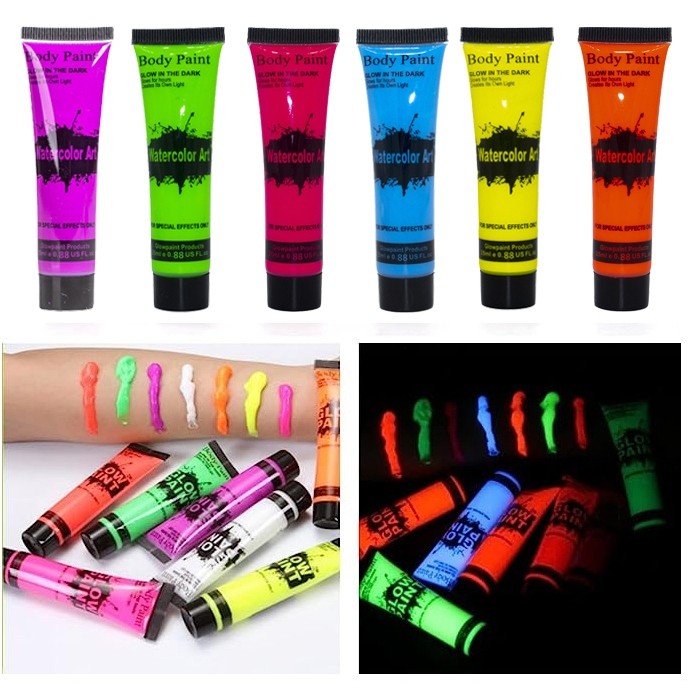 

6PCS 25ml tube 6 Color Face Painting Make Up Glow In The Dark Body Fluorescent Body Paint Cat Wajah