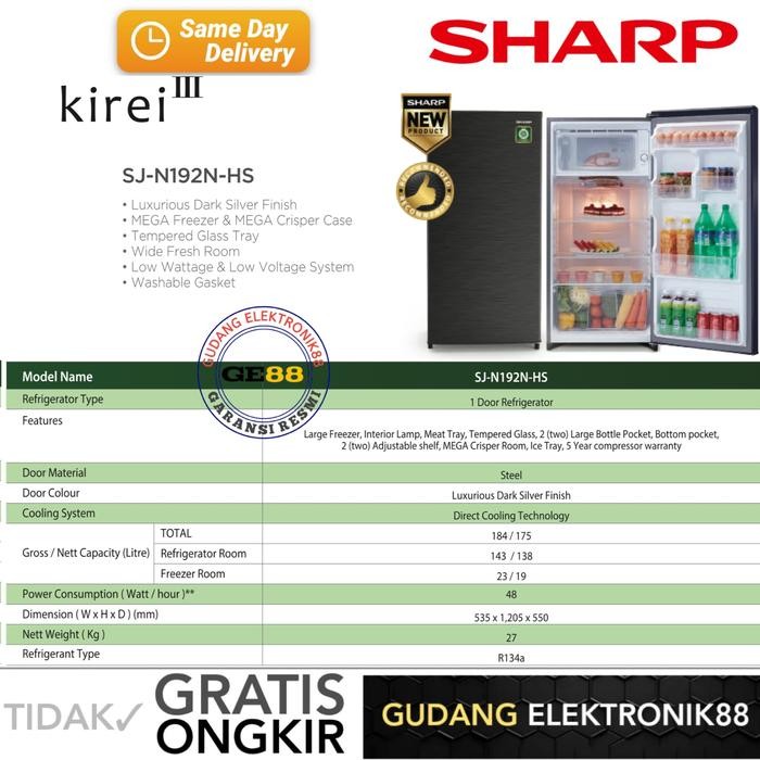 LG Kulkas 1 Pintu [164 L] GN-INV201SL - Platinum Silver - SJ-N192N/HS