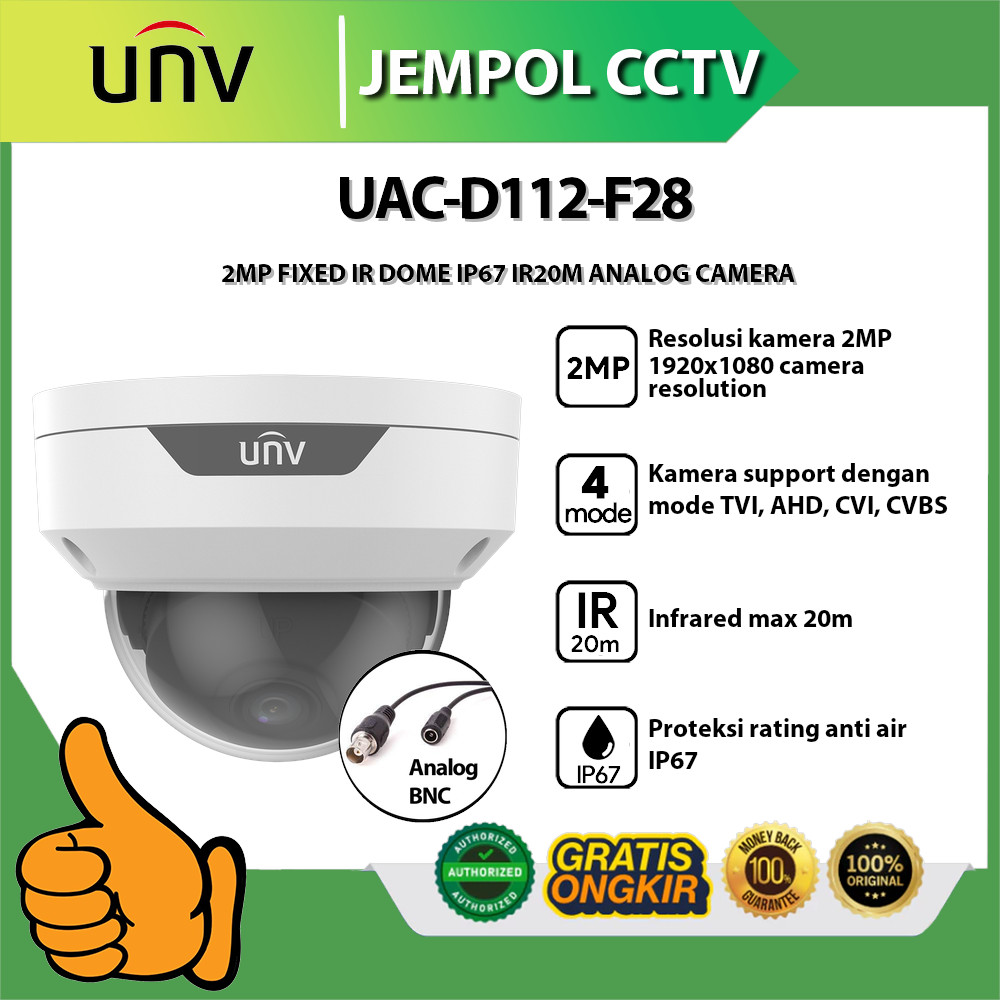 UNV UAC-D112-F28 2MP FIXED IR DOME IP67 IR20M ANALOG CAMERA