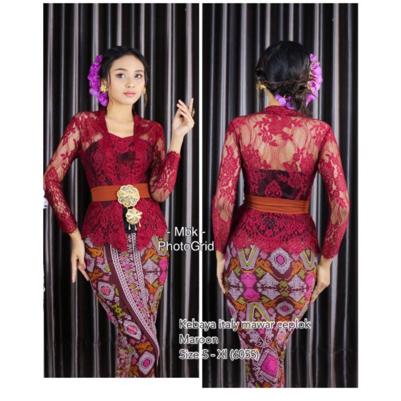 TERBARU Kebaya Bali Brokat Maroon Semi Italy