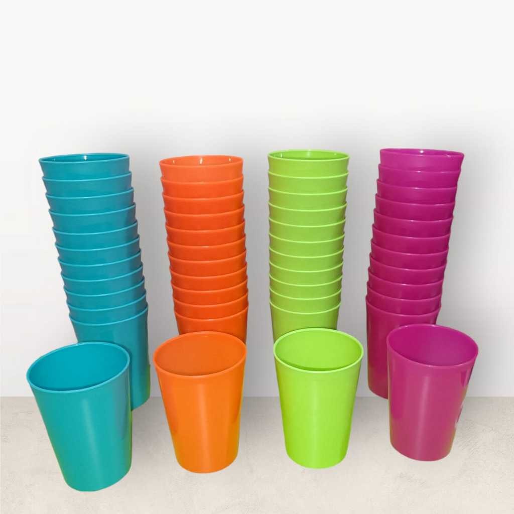 Gelas Plastik Dodo GL Lusin Warna Biru, Orange, Hijau, Pink