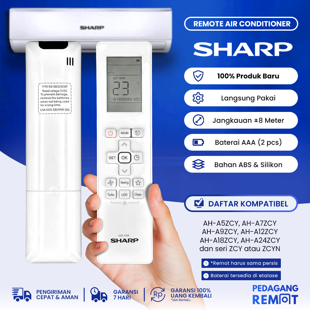 Remote AC Sharp RG10B(G)/BGEF / Remot AC Sharp Seri ZCY & ZCYN AH-A5ZCY AH-A7ZCY AH-A9ZCY