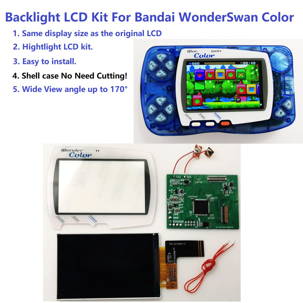 Newest WSC Hightlight IPS LCD Screen DIY Kit Backlight Brightness For Bandai WonderSwan Color For Wo