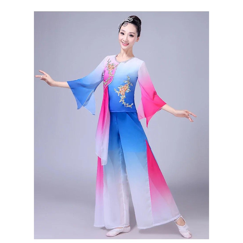Classical Yangko Dance Dress Elegant Ancient  inese Costume Ethnic Umbrella Dance Fan Yangko Dance E