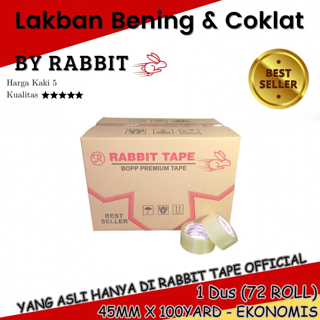 

Lakban Bening - Lakban Cokelat [DUS] RABBIT TAPE Ekonomis 45mm x 100 Yard
